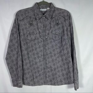 Adiktd Patterned Corduroy Western Shirt, Black Snaps, Size Large. Excellent cond